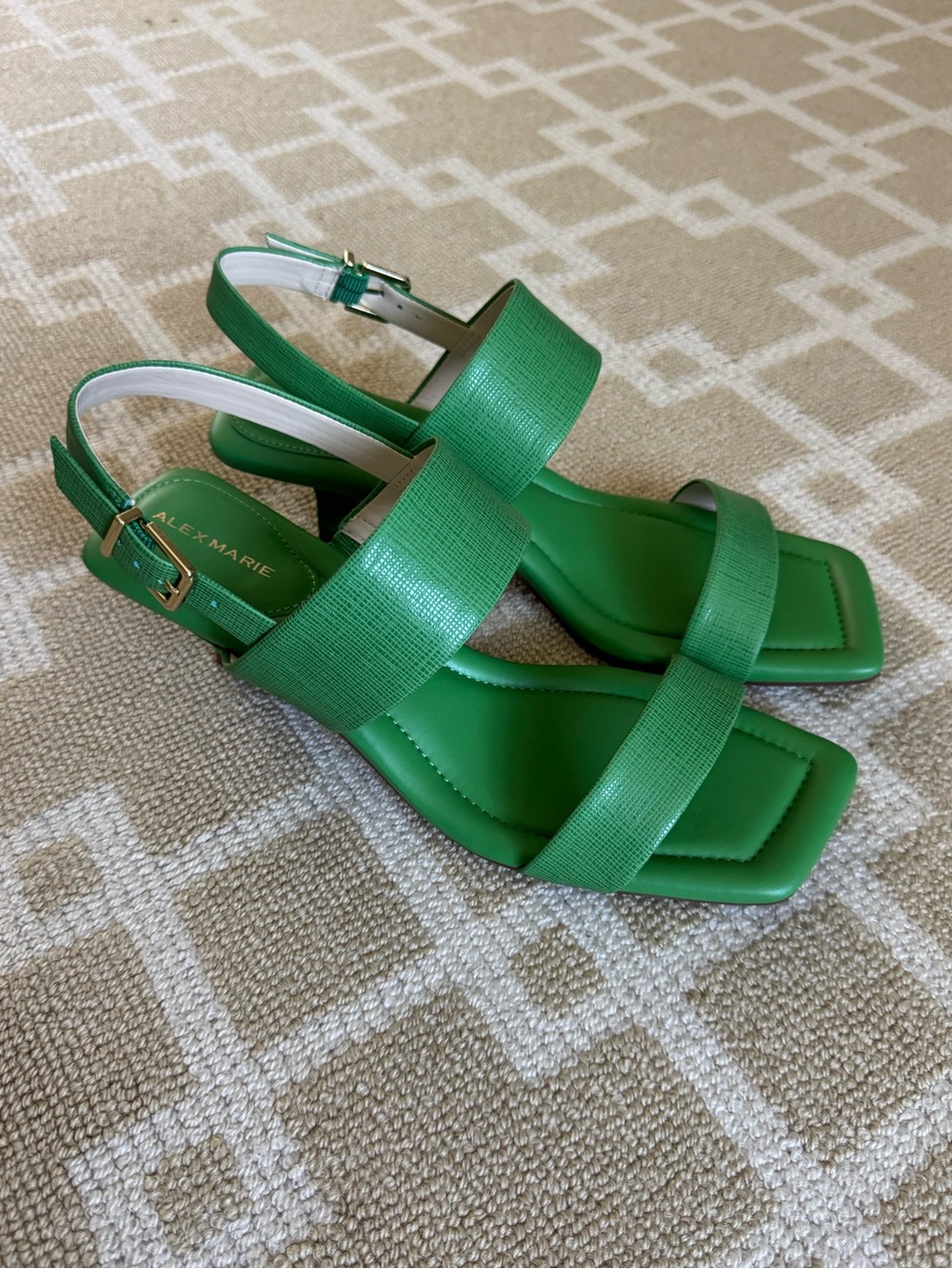 Alex Marie Barbra Leather Slingback Kitten Heel Sandals Tropical Leaf Green 10 - Picture 8 of 17